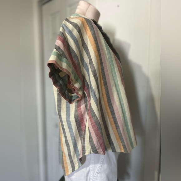 Madewell short sleeves button down top blouse rainbow stripe size M - Picture 6 of 13